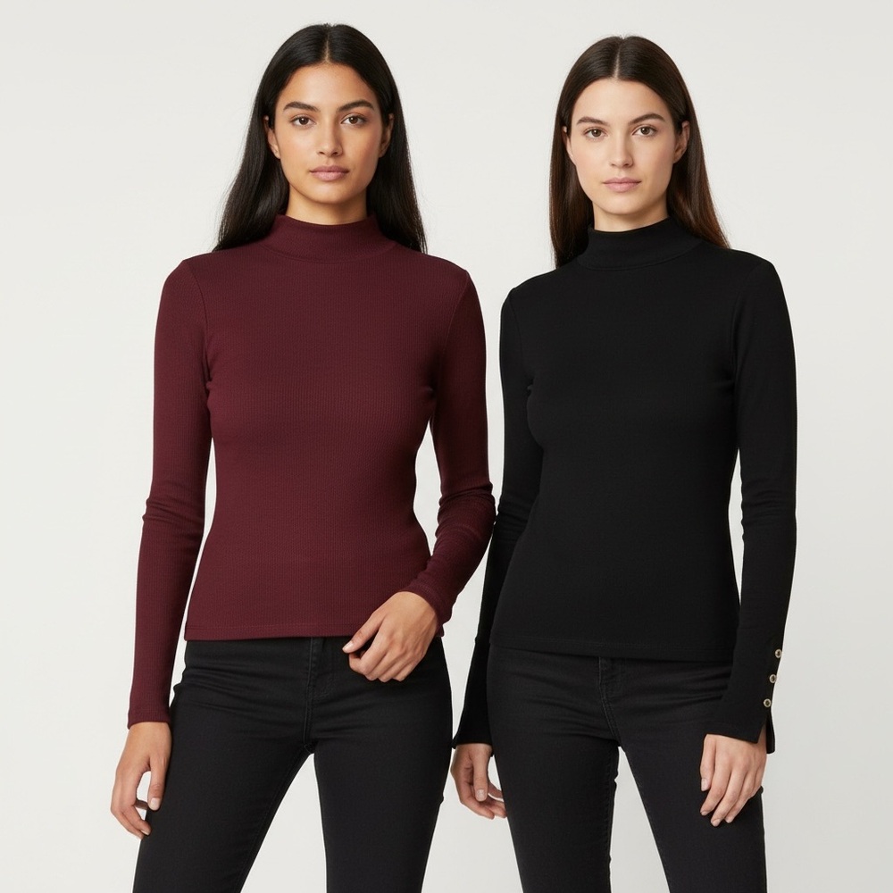 002 SHRRTS: 2 Splash closed neck ribbed top size L